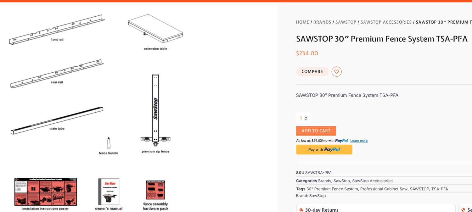 SAWSTOP 30″ Premium Fence System TSA-PFA