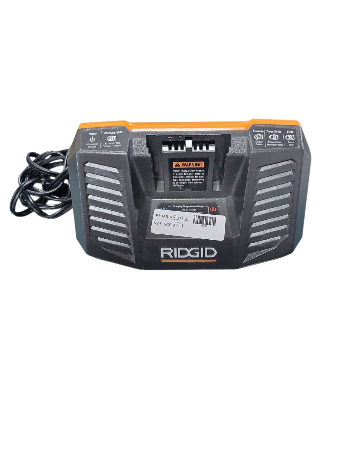 Ridgid R840095 Gen5X Genuine OEM Dual Chemistry Battery Charger for 18V lithium ion or NiCad batteries with Temperature Monitoring and Energy Saving (Battery Not Included, Charger Only) R840095