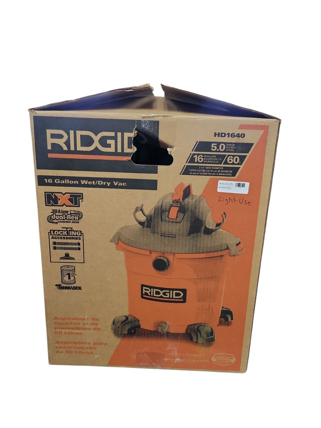 RIDGID 16 Gal. 5.0 Peak HP NXT Shop Vacuum Wet Dry Vac with General Debris Filter, Locking Hose and Attachments HD1640