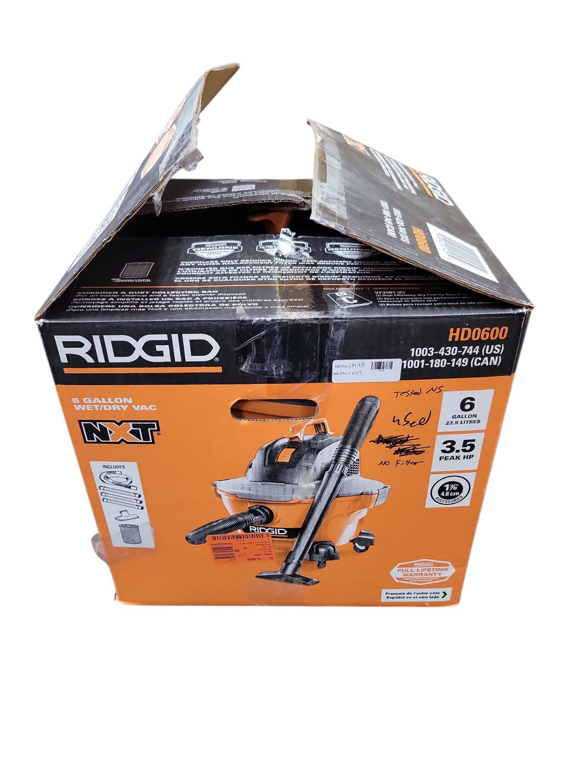 RIDGID 14 Gal. 6.0 Peak HP NXT Shop Vacuum Wet Dry Vac with Fine Dust Filter, Locking Hose, Wands and Attachments HD1400