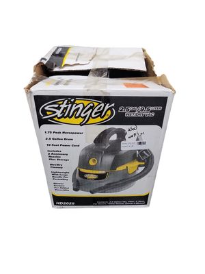 Stinger 2.5 Gal. 1.75 Peak HP Small Shop Vacuum Wet Dry Vac with Filter Bag, Hose, Utility and Car Nozzle Attachments HD2025 .