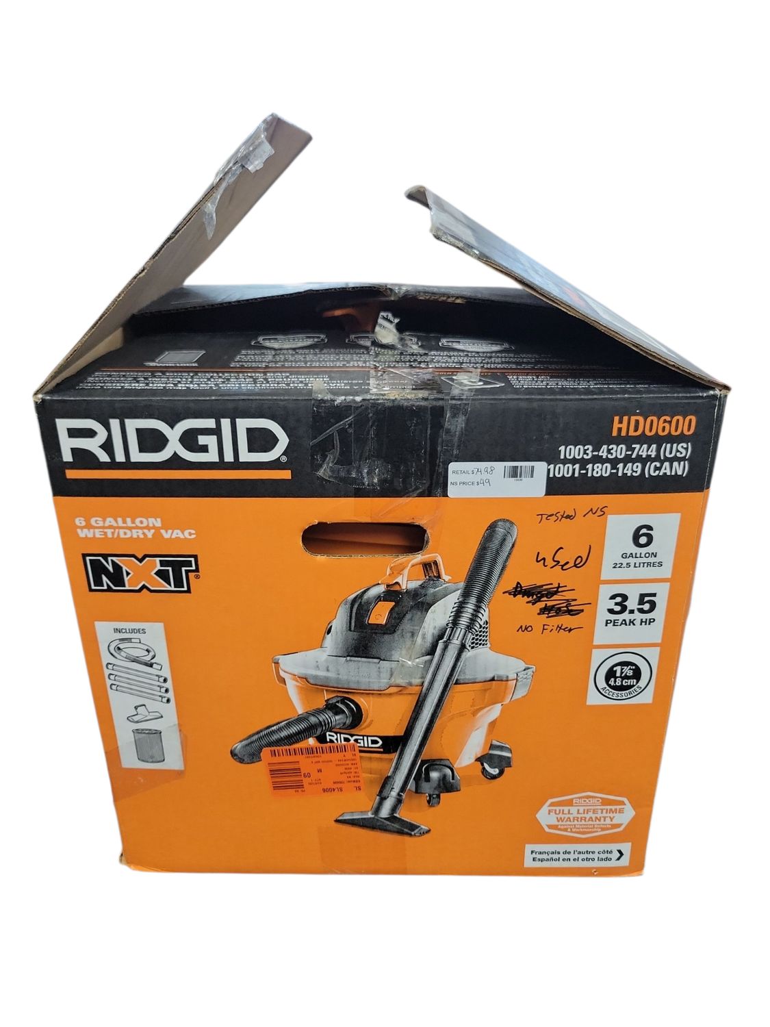 RIDGID 6 Gal. 3.5 Peak HP NXT Shop Vacuum Wet Dry Vac with General Debris Filter, Locking Hose and Attachments HD0600