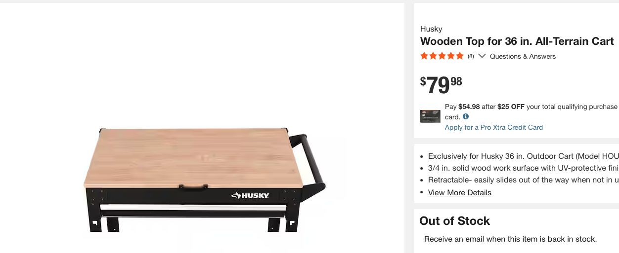 Husky Wooden Top for 36 in. All-Terrain Cart WOODTOP