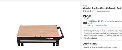 Husky Wooden Top for 36 in. All-Terrain Cart WOODTOP