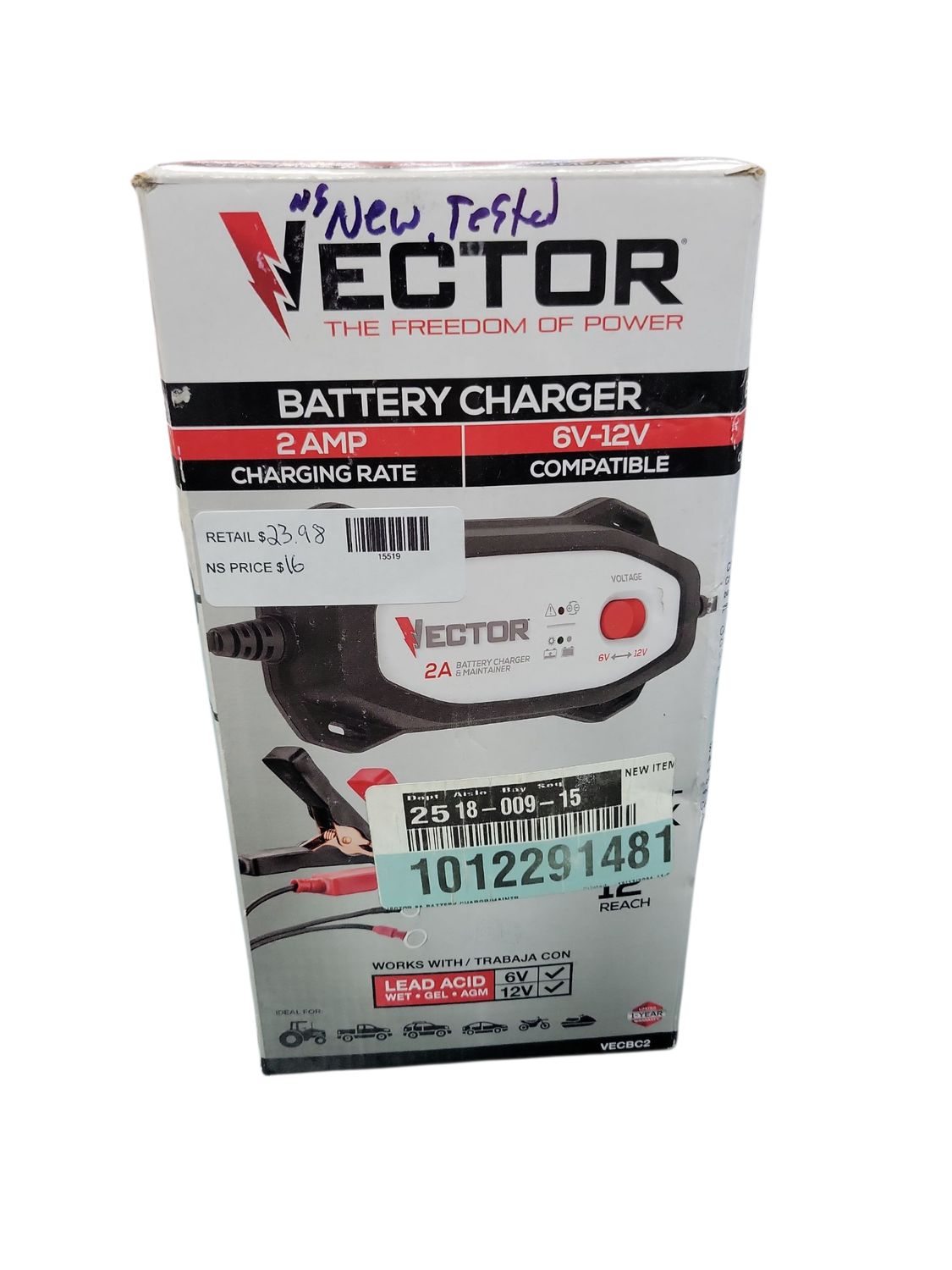 VECTOR 1.5 Amp Battery Charger, Battery Maintainer, Trickle Charger, 6V and 12V, Fully Automatic BM315V .