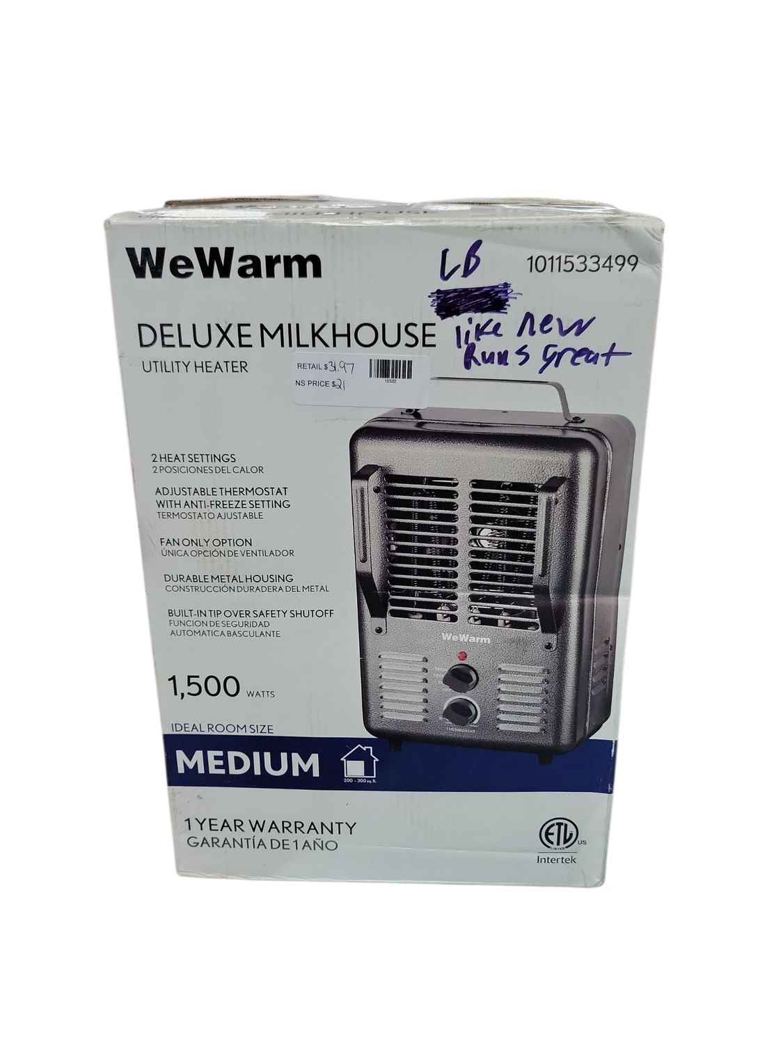 WeWarm DELUXE MILKHOUSE UTILITY HEATER HT1912   .