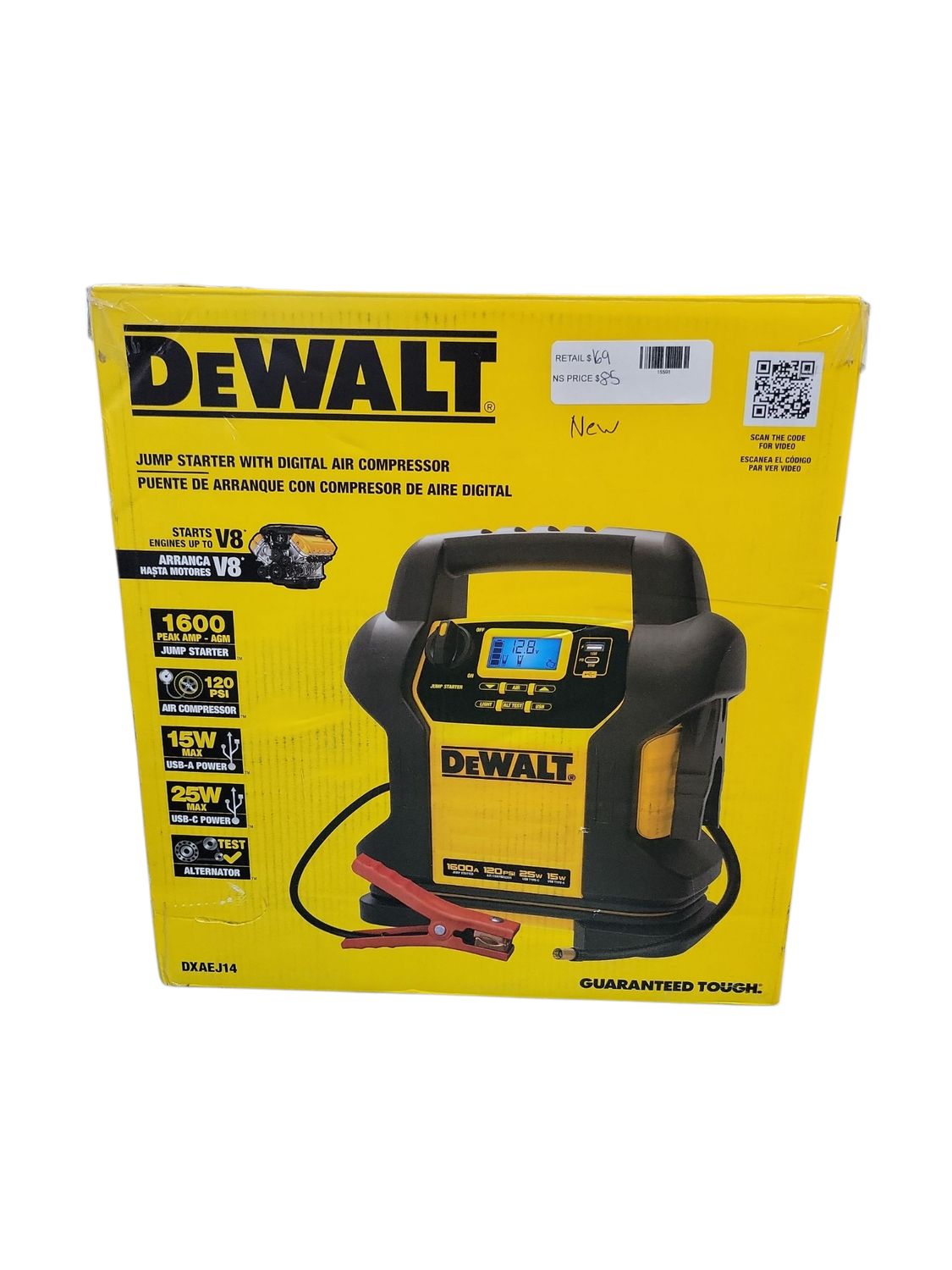DEWALT 1600 Peak Amp Jump Starter with Digital Compressor and USB Power Bank DXAEJ14  .