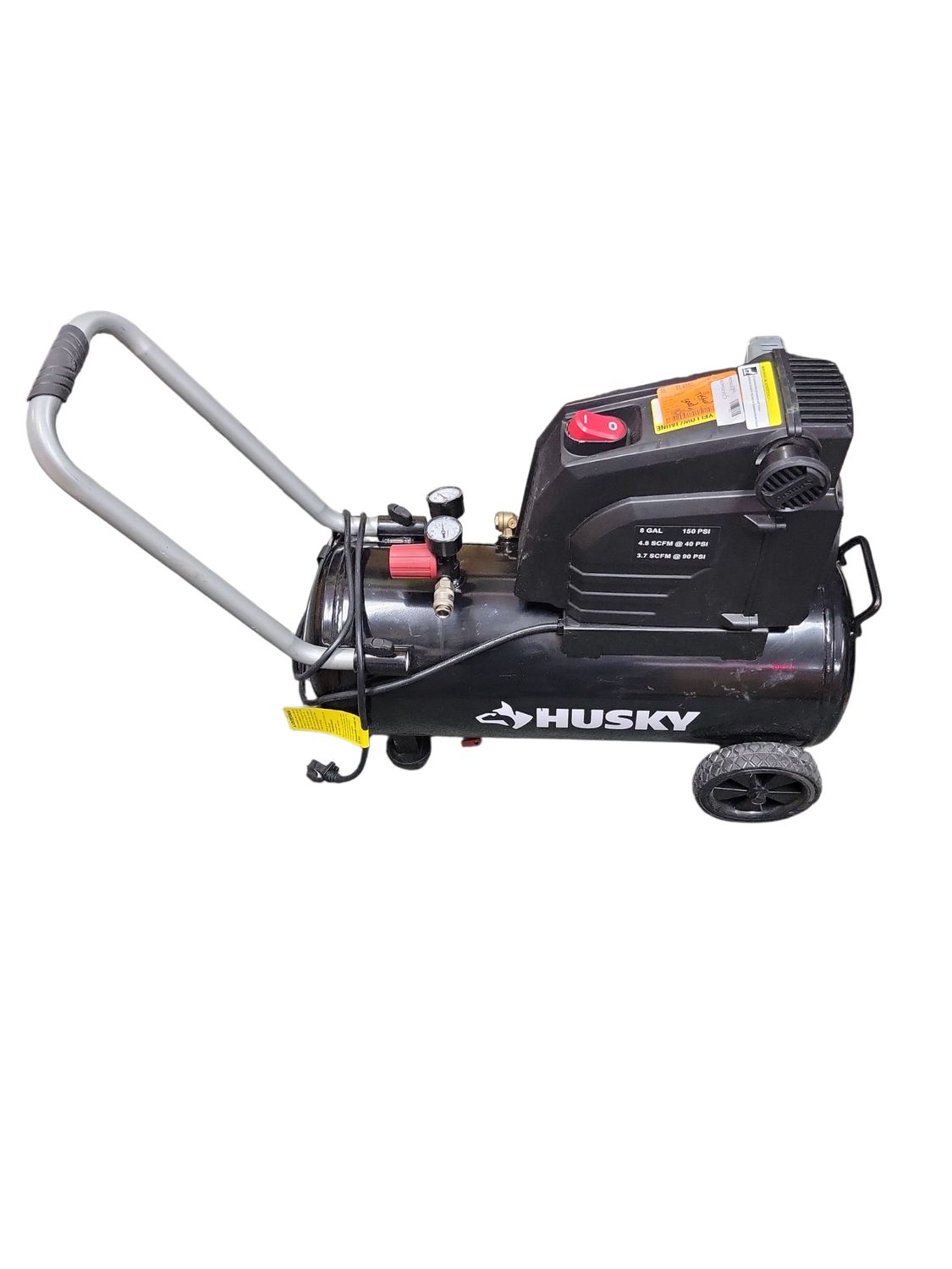 Husky 8 Gal. 150 PSI Portable Electric Oil-Free Horizontal Hotdog Air Compressor with Rubber Wheels and 1-Quick Coupler 0300816