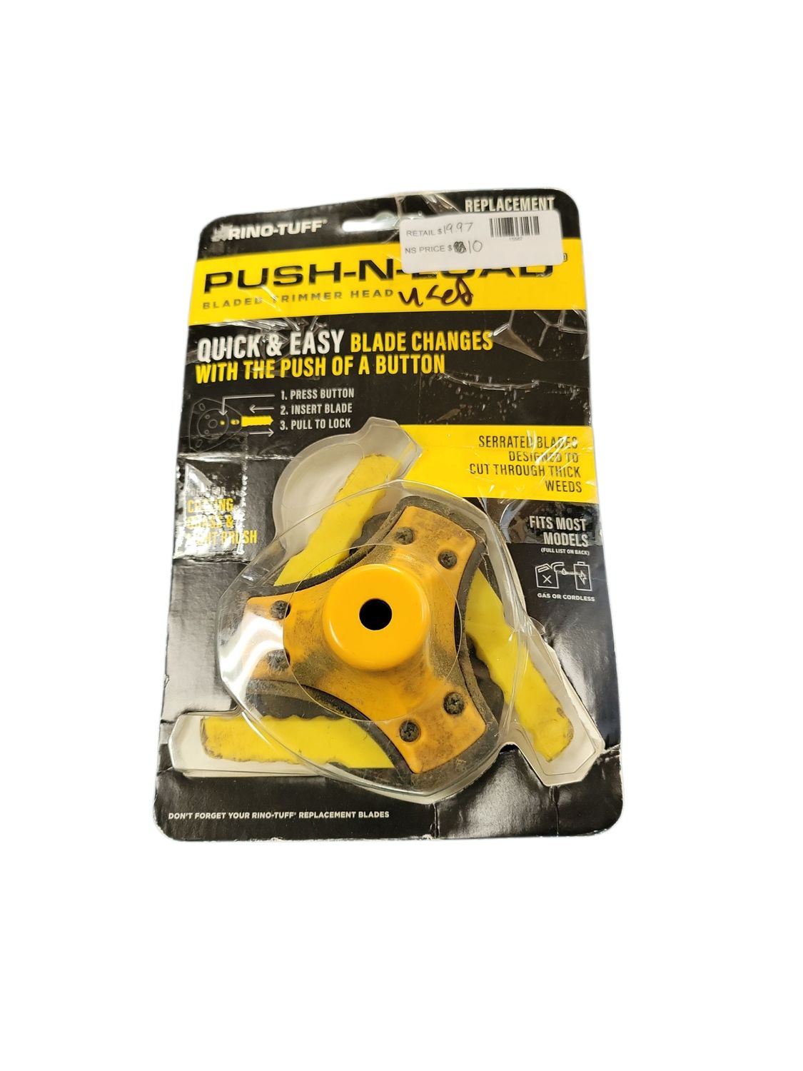 Rino-Tuff Universal Fit Push-N-Load 3 Blade Replacement Head for Gas and Select Cordless String Grass Trimmer/Lawn Edger 16234