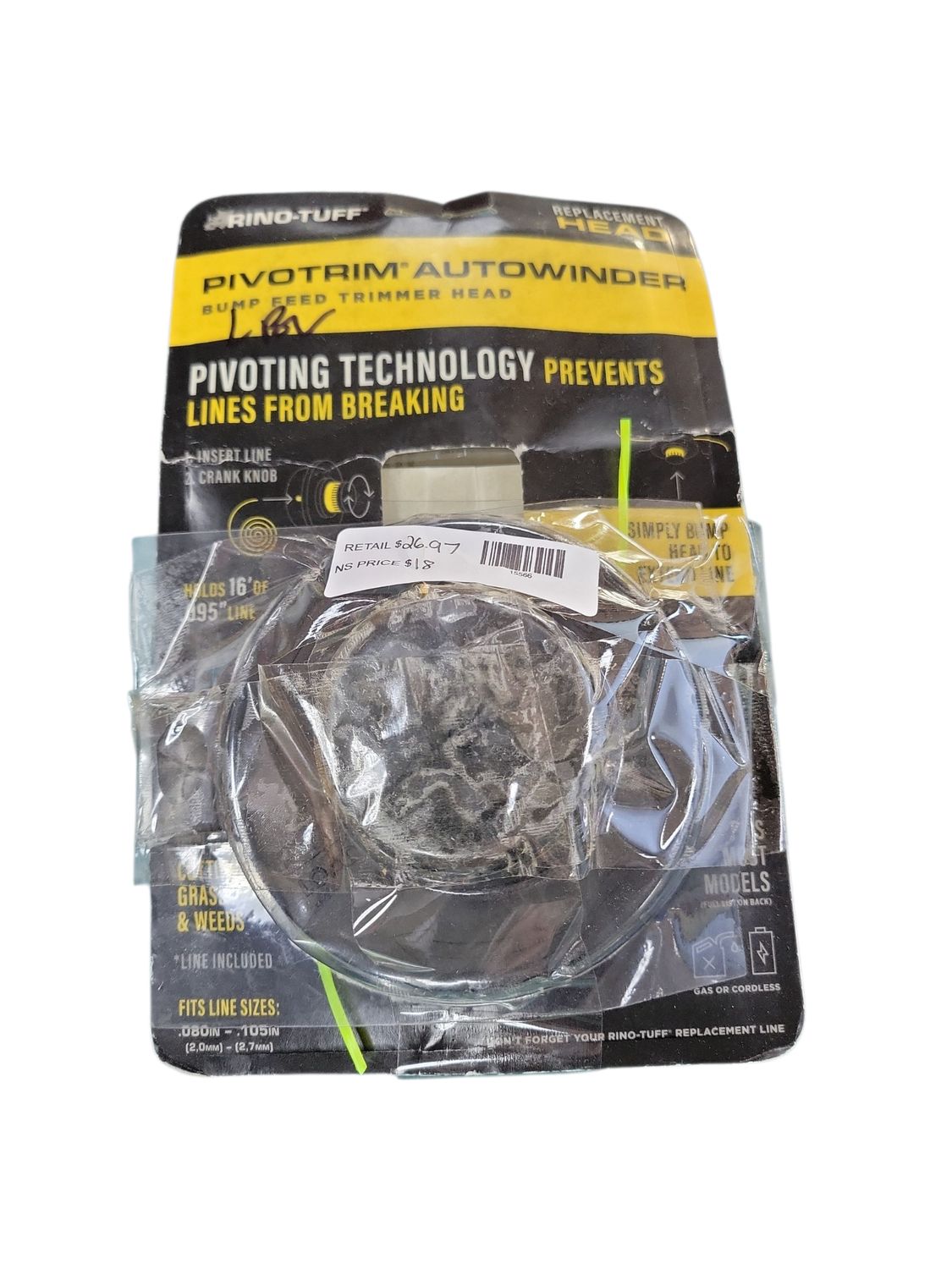 Rino-Tuff Universal Fit Pivotrim Autowinder Replacement Bump Feed Head for Gas and Select Cordless String Grass Trimmer/Lawn Edger 17094