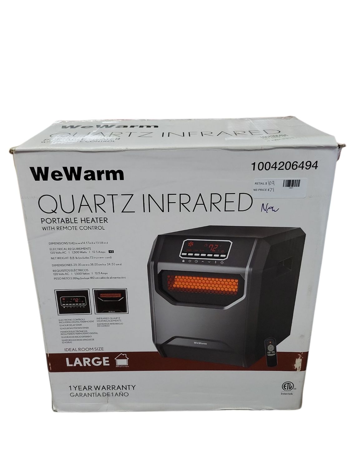 WeWarm Electric 6 Element Infrared Space Heater Black Plastic HT1013US ..