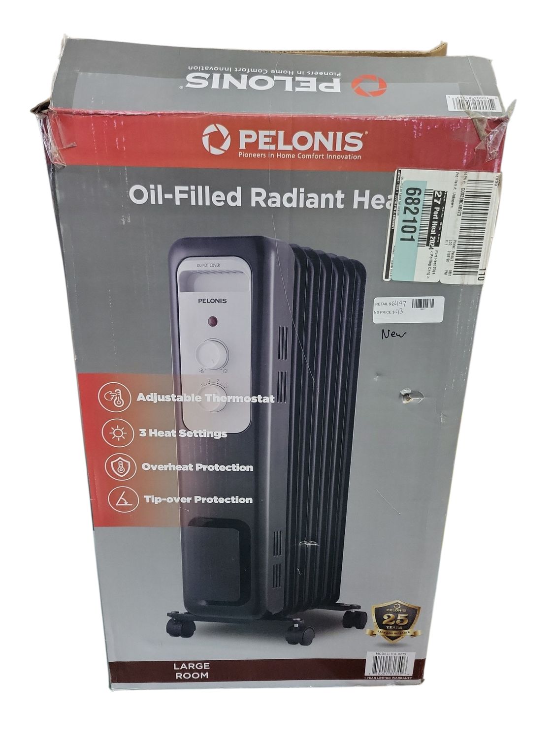 Pelonis 1,500-Watt Oil-Filled Radiant Electric Space Heater with Thermostat HO-0279 .