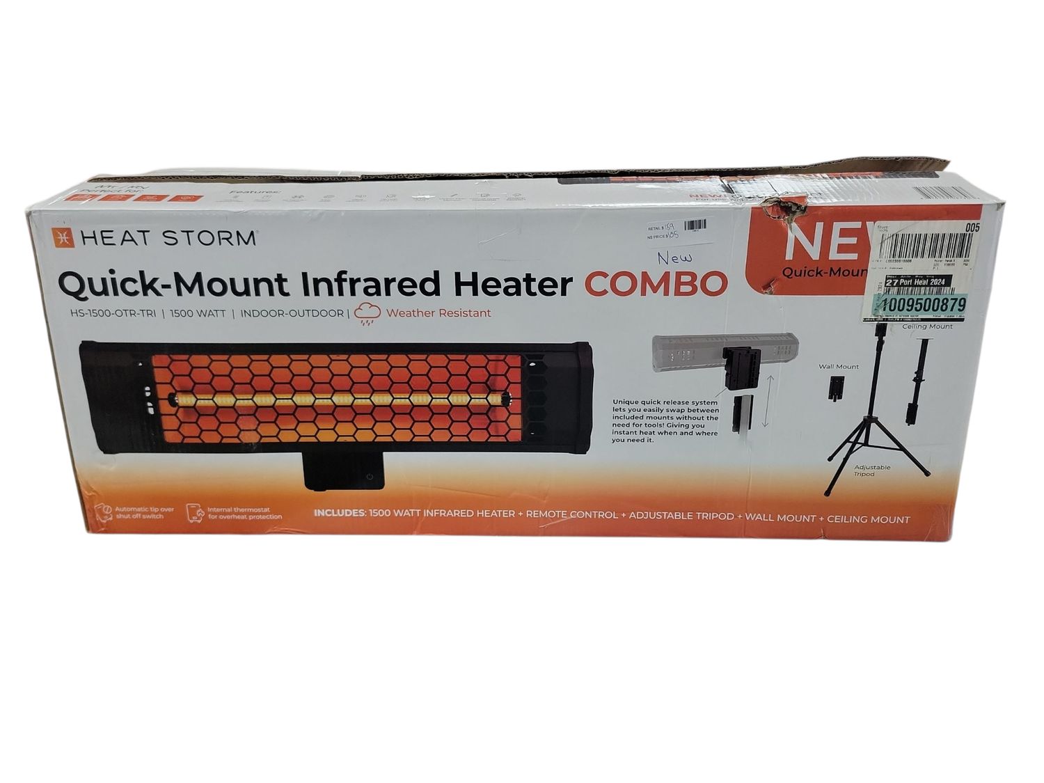 HEAT STORM Tradesman 1500-Watt Electric Outdoor Infrared Quartz Portable Space Heater with Tripod, Wall and Ceiling Mount HS-1500-OTR-TRI.