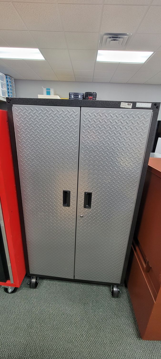 Gladiator Ready-to-Assemble Steel Freestanding Garage Cabinet in Silver Tread with Casters (36 in. W x 66 in. H x 18 in. D) GALG36CKXG