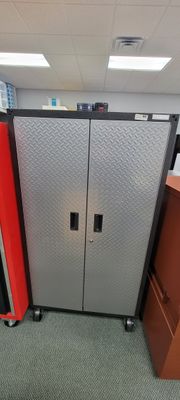 Gladiator Ready-to-Assemble Steel Freestanding Garage Cabinet in Silver Tread with Casters (36 in. W x 66 in. H x 18 in. D) GALG36CKXG