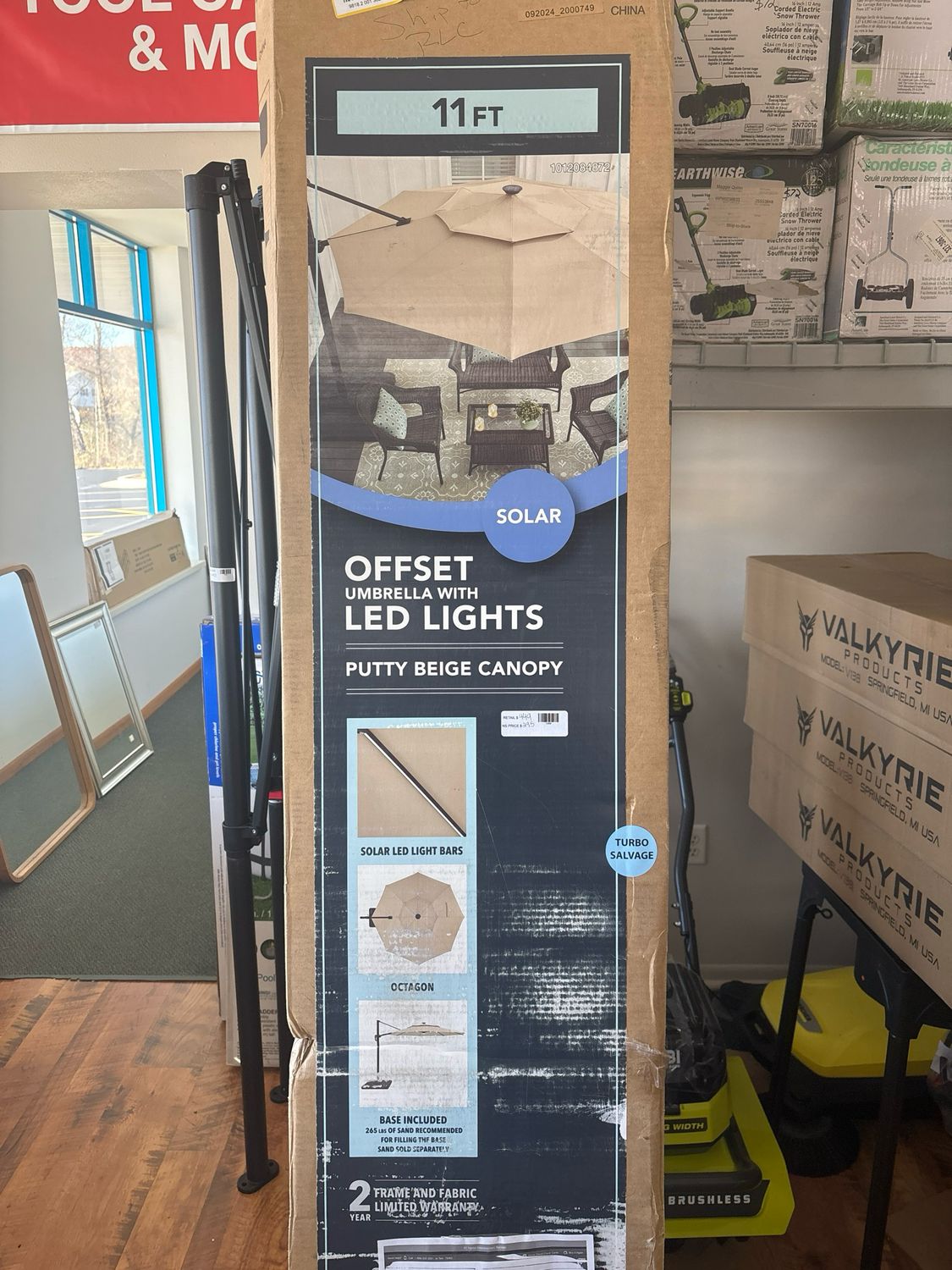 Hampton Bay 11 ft. Aluminum Cantilever Solar LED Offset Patio Umbrella in Putty Beige URM822013-Putty