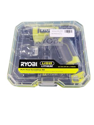 RYOBI USB Lithium Multi-Head Screwdriver Kit w/2Ah Battery, Charging Cable, 10-Piece Bit Set, Case and 3-Interchangeable Heads FVD51K