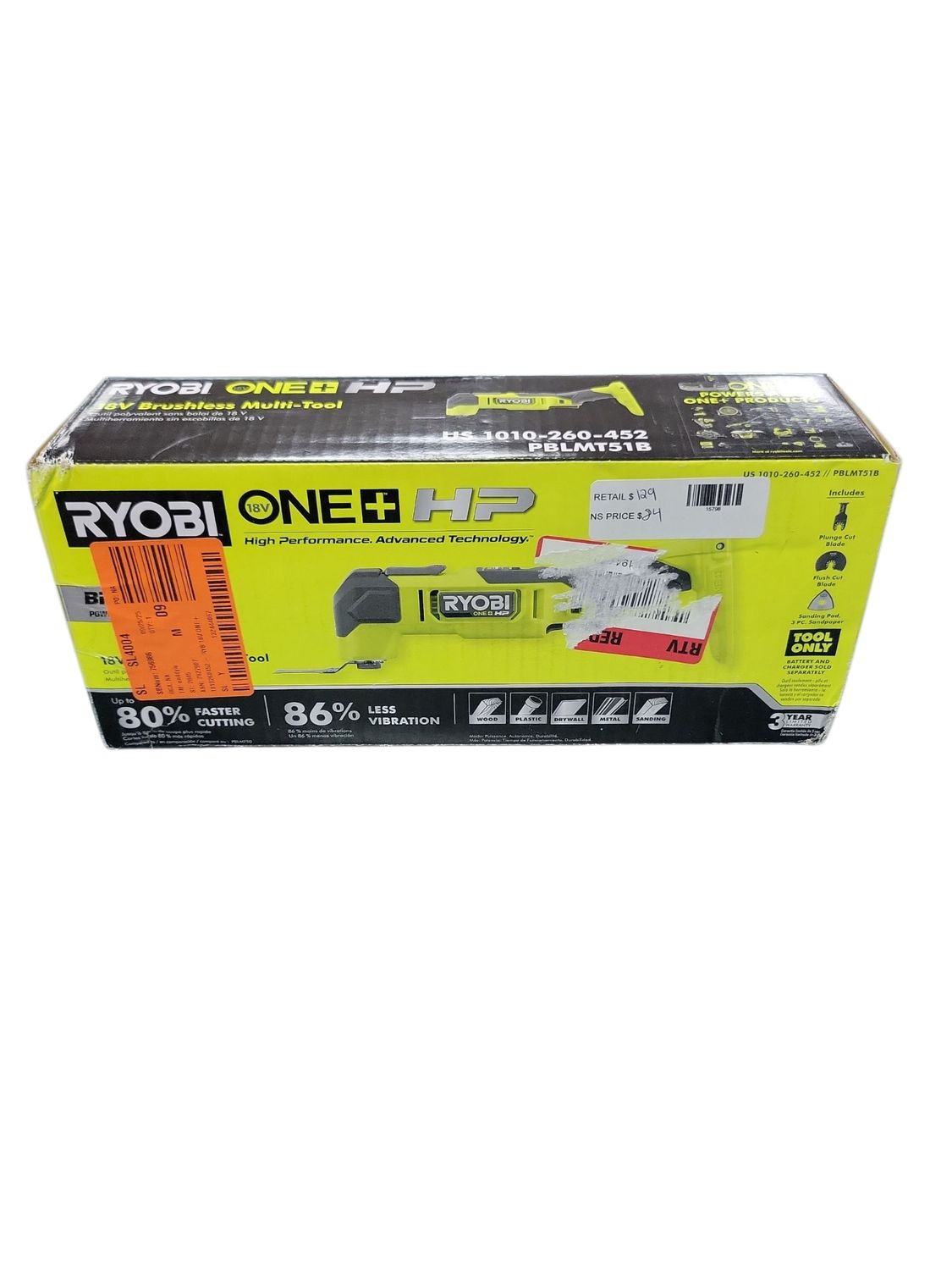 RYOBI ONE+ HP 18V Brushless Cordless Oscillating Multi-Tool (Tool Only) PBLMT51B .