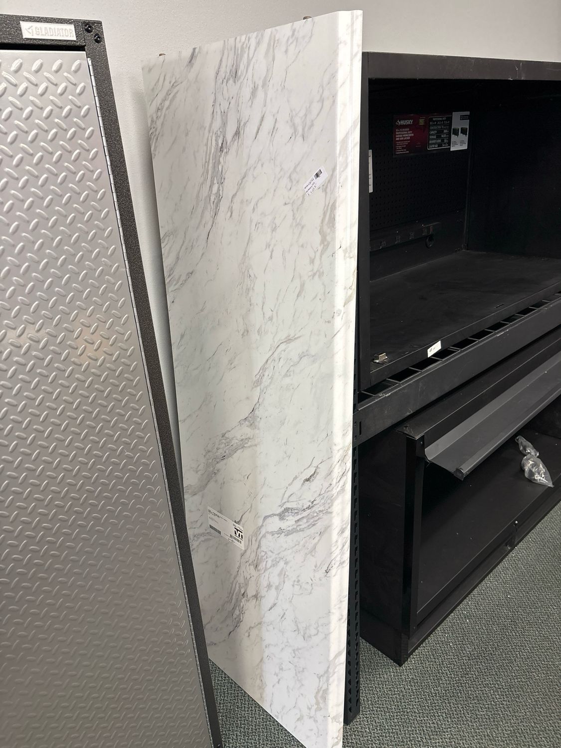 Hampton Bay 6 ft Straight Laminate Countertop Kit Included in Gloss Calcutta Marble with Full Wrap Ogee Edge &amp; Backsplash 12337KT06N4925