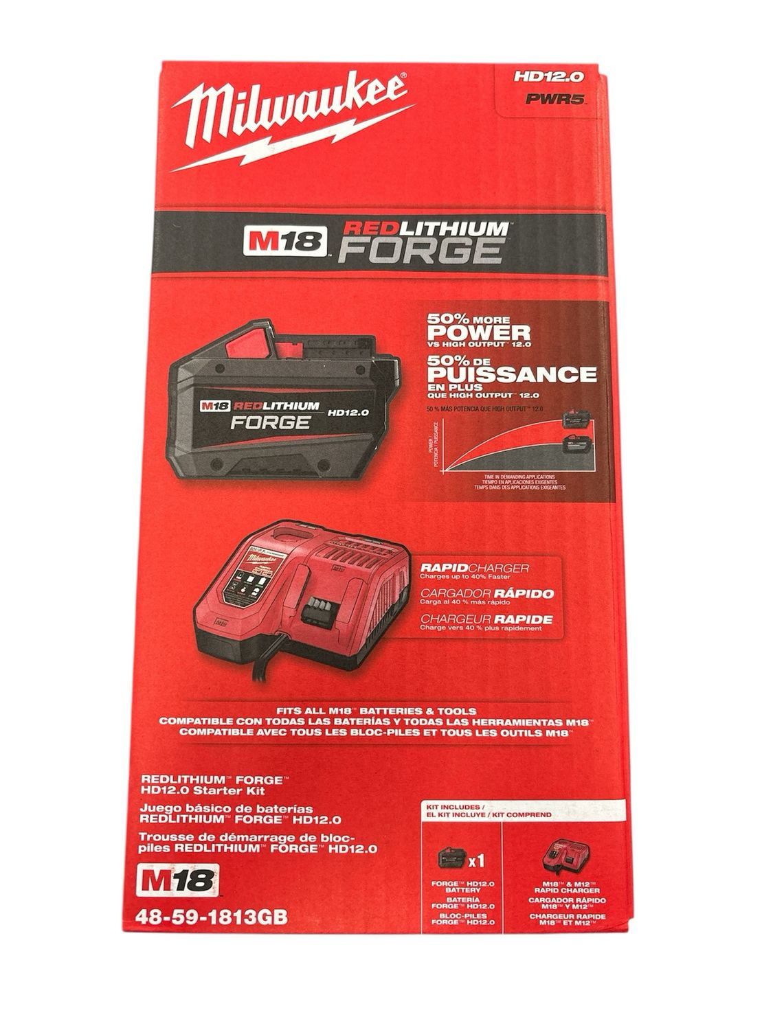 Milwaukee M18 18-Volt Lithium-Ion REDLITHIUM FORGE Starter Kit with 12. 0Ah Battery and Charger 48-59-1813GB