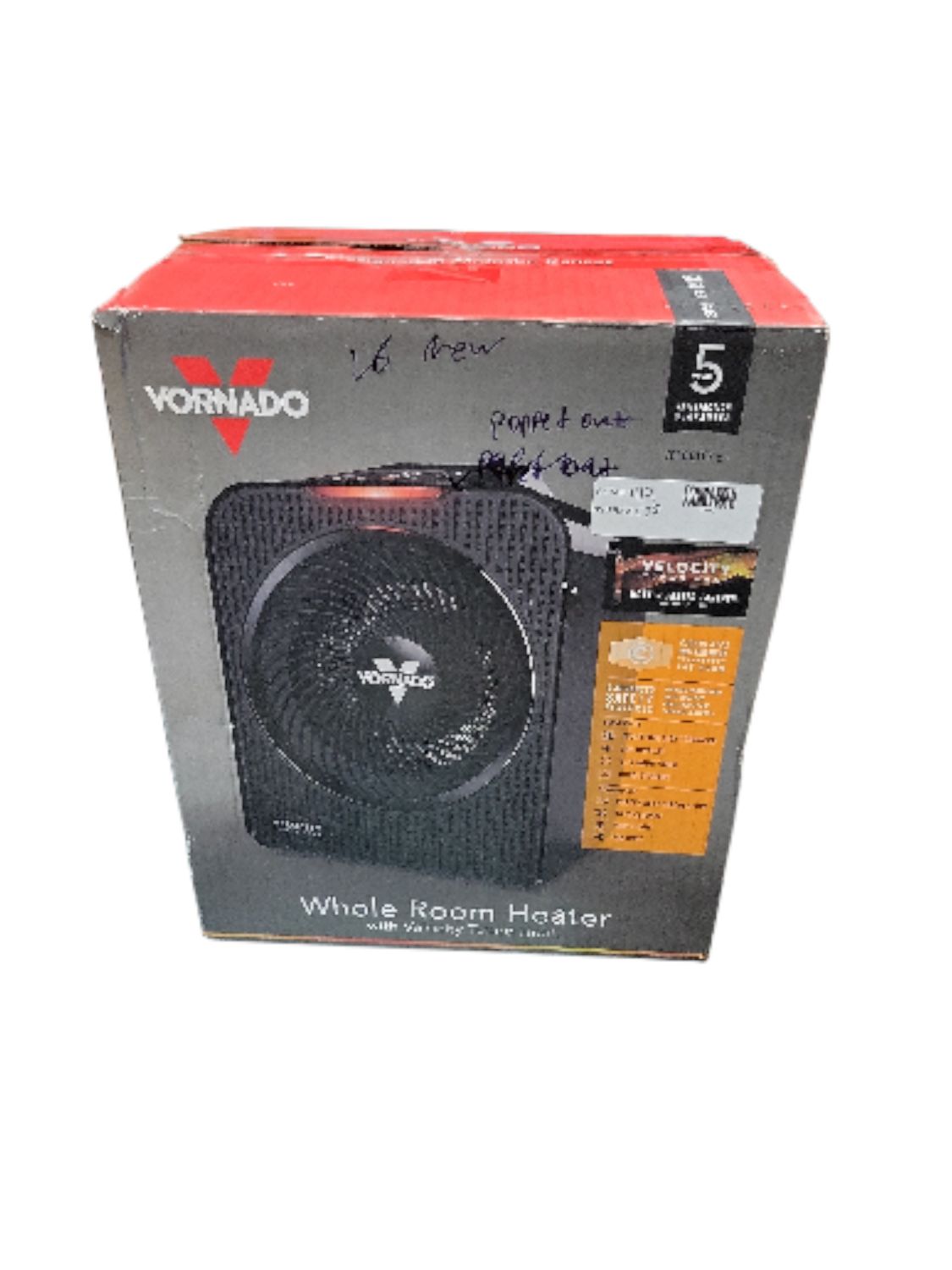 Vornado Forced Air Velocity 5 Whole Room 1500-Watt 5118 BTU Electric Space Fan Electric Heater Furnace, Black EH1-0161-06  .