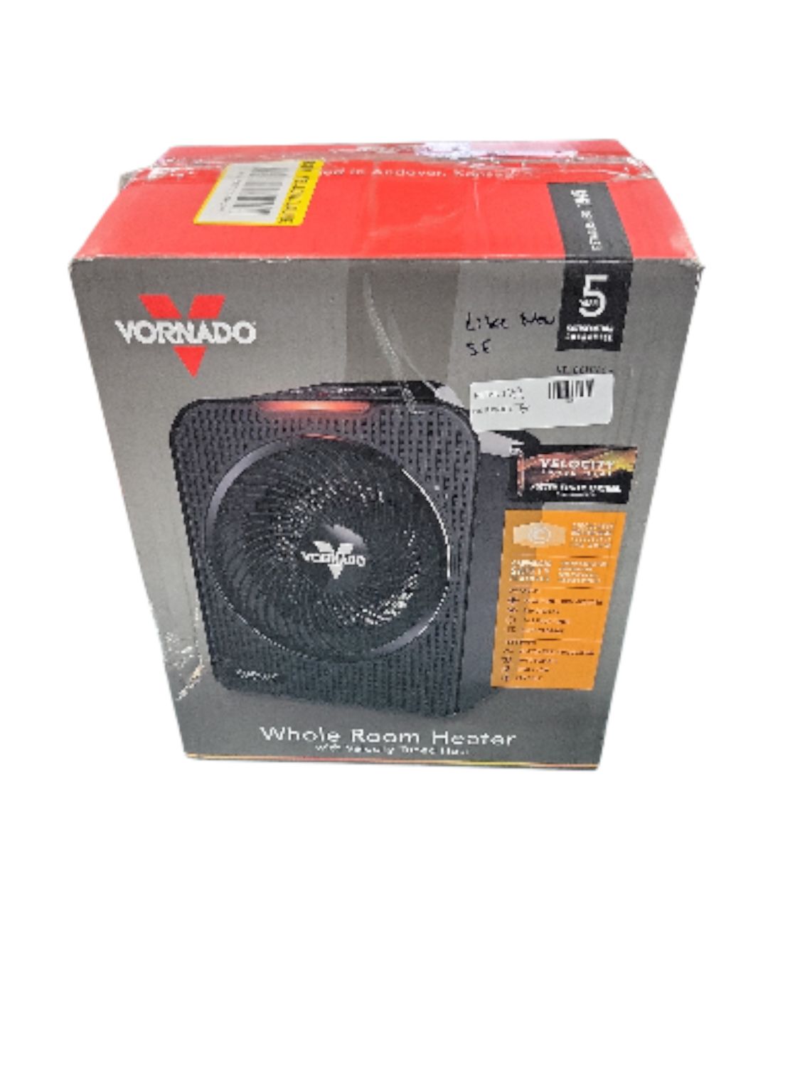 Vornado Forced Air Velocity 5 Whole Room 1500-Watt 5118 BTU Electric Space Fan Electric Heater Furnace, Black EH1-0161-06   .
