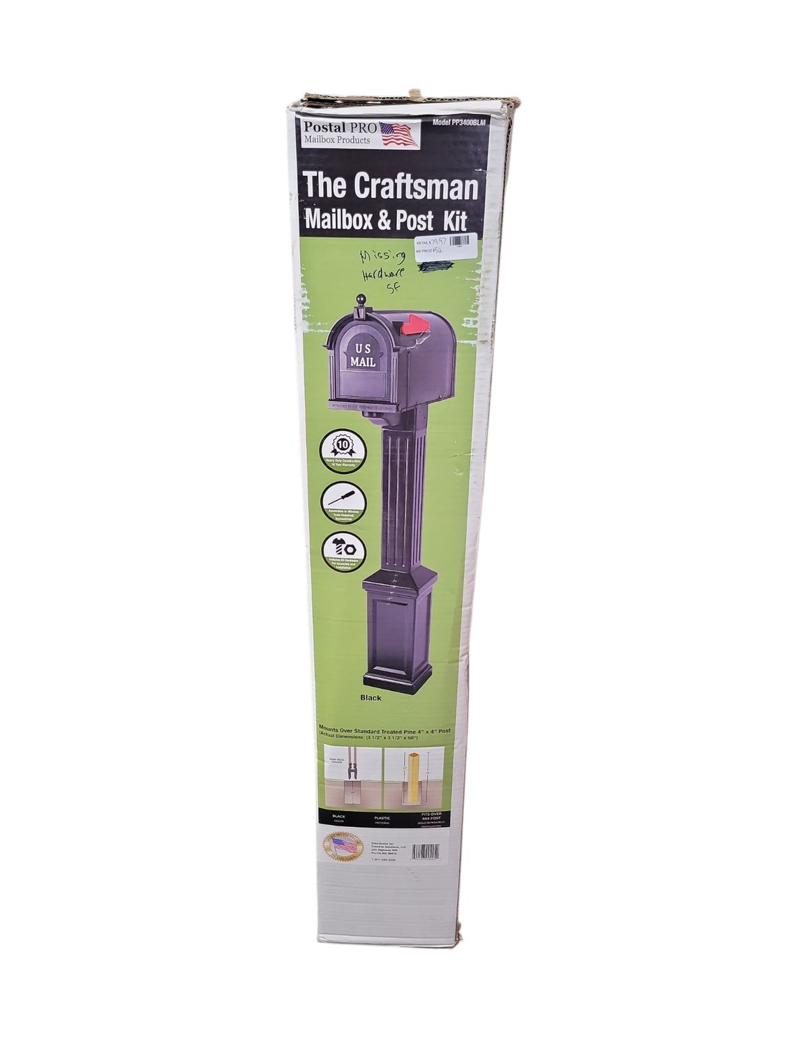 Postal PRO Craftsman Mailbox and Post Kit, Black PP3400BLM