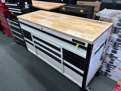 Husky Tool Storage 61 in. W x 23 in. D Heavy Duty White Mobile Workbench Tool Chest H61MWC15GWHD