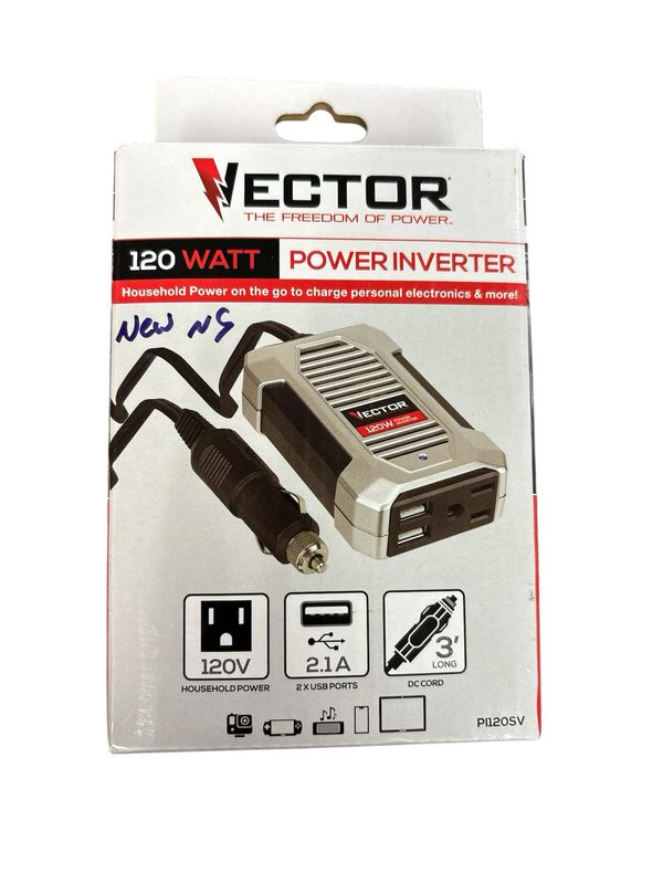 VECTOR 120 Watt Power Inverter, 12V DC, 120V AC, Dual USB Charging ...