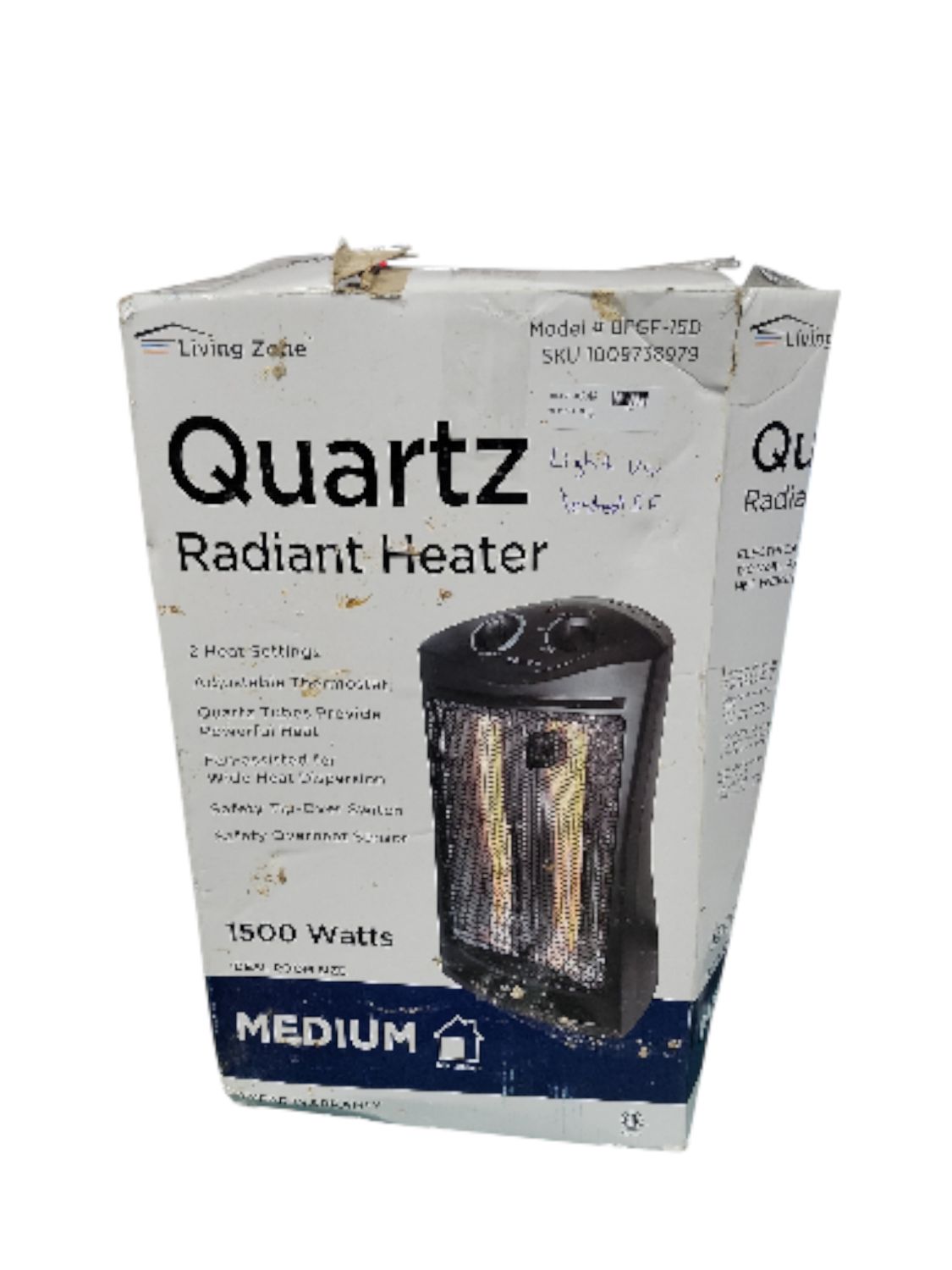 living zone 1500-Watt Black Electric Tower Quartz Infrared Space Heater with Thermostat BFGF-15D . .