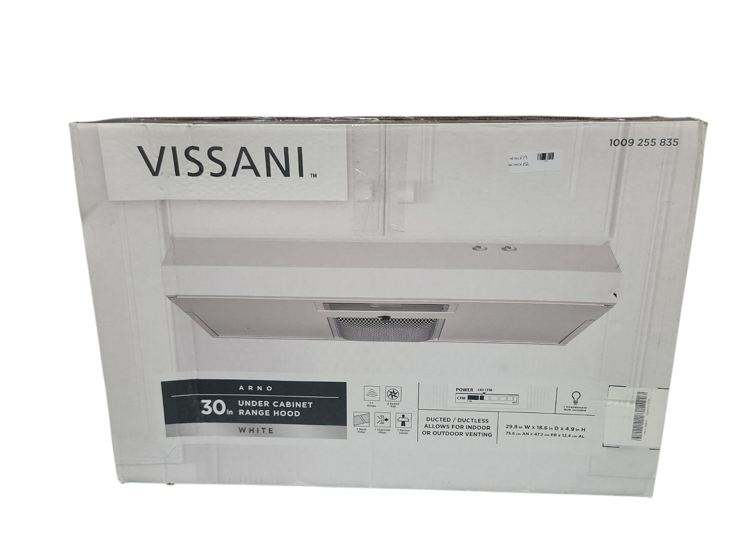 Vissani Arno 30 in. 240 CFM Convertible Under Cabinet Range Hood in White with Lighting and Charcoal Filter 30WHC19PRT