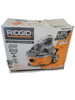 RIDGID 4 Gallon 5.0 Peak HP Portable Shop Vacuum Wet Dry Vac with Fine Dust Filter, Locking Hose and Accessory Attachments WD4070  .