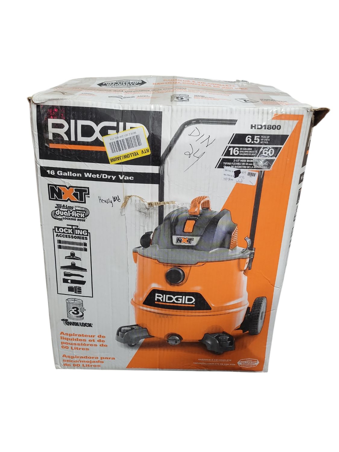 RIDGID 16 Gal. 6.5 Peak HP NXT Shop Vacuum Wet Dry Vac with Cart, Fine Dust Filter, Hose and Accessory Attachments HD1800