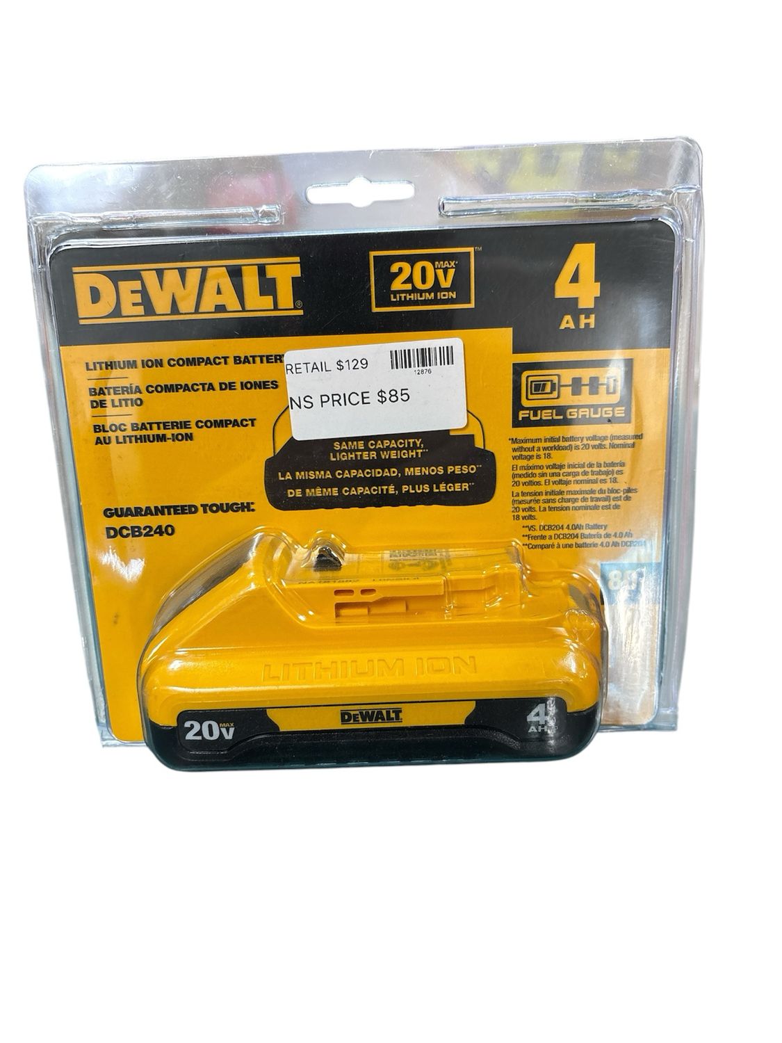 DEWALT 20V MAX Compact Lithium-Ion 4.0Ah Battery Pack DCB240  .