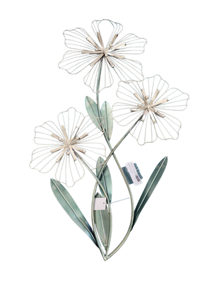 HomeRoots Silver &amp; Blue Tri-Flower Metal Wall Decor 321381