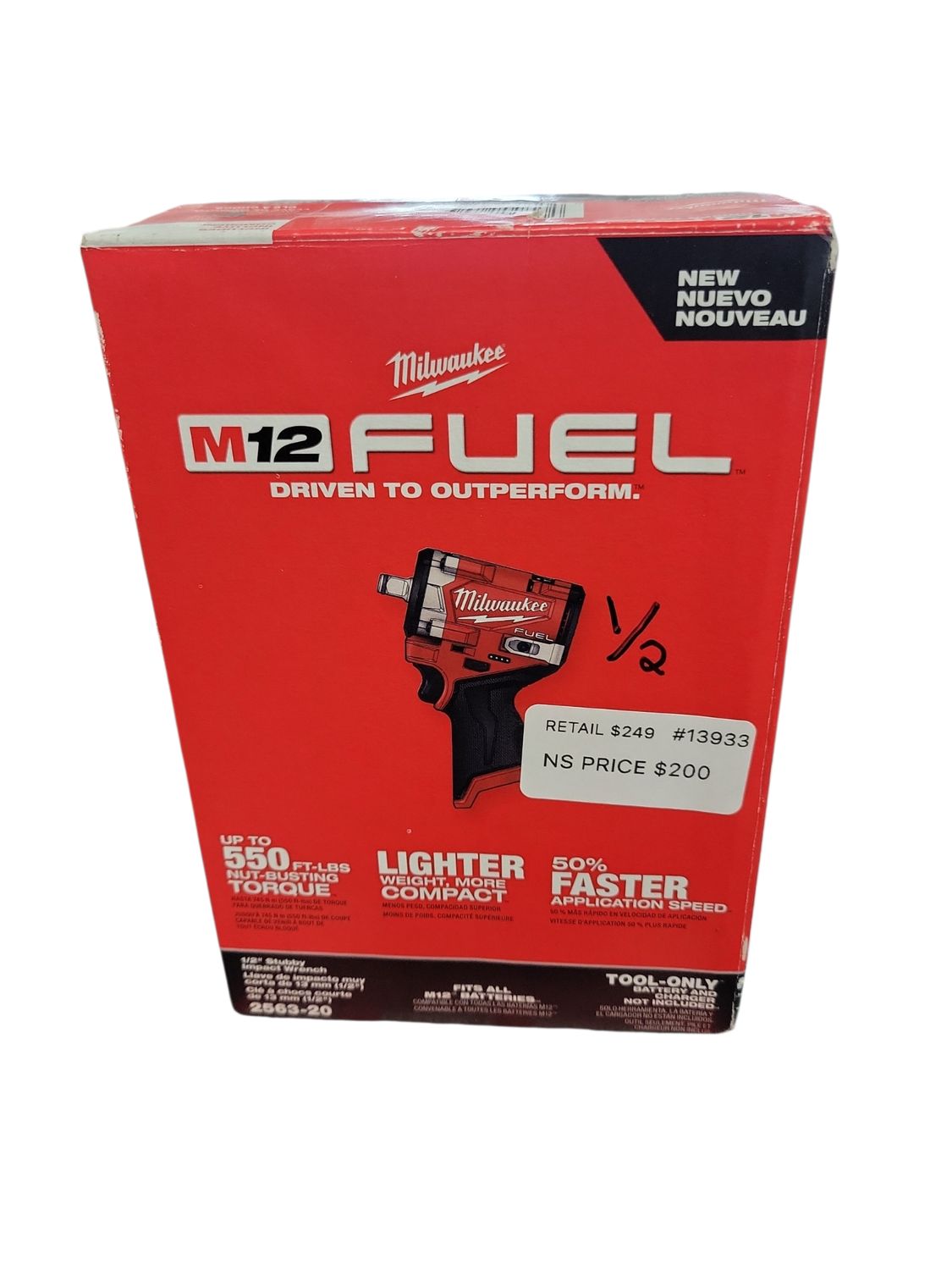 Milwaukee M12 FUEL 12V Lithium-Ion Brushless Cordless Stubby 1/2 in. Impact Wrench (Tool-Only) 2563-20 .