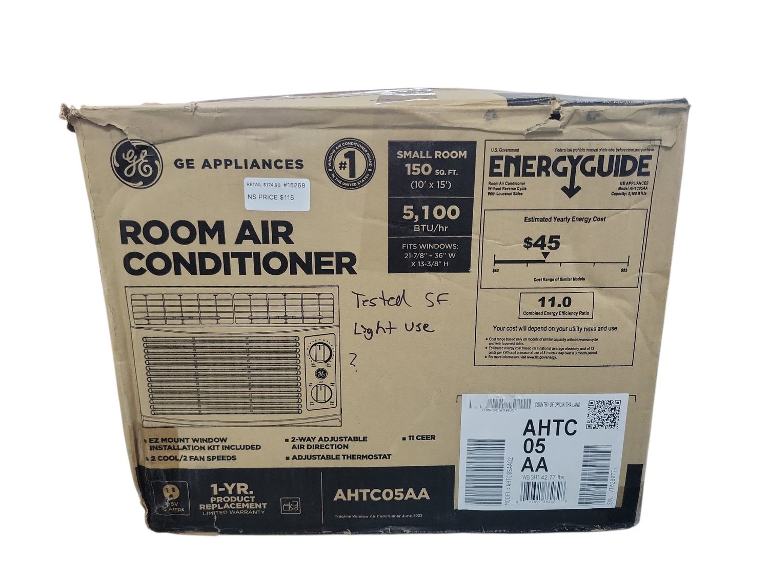 GE 5,000 BTU 115V Window Air Conditioner Cools 150 Sq. Ft. in White AHTC05AA