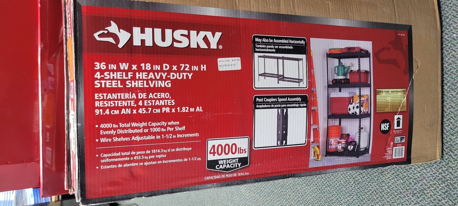 Husky 4-Shelf Metal Heavy-Duty Adjustable Garage Storage Shelving Unit in Black (36 in. W x 72 in. H x 18 in. D) N3R361872W4B