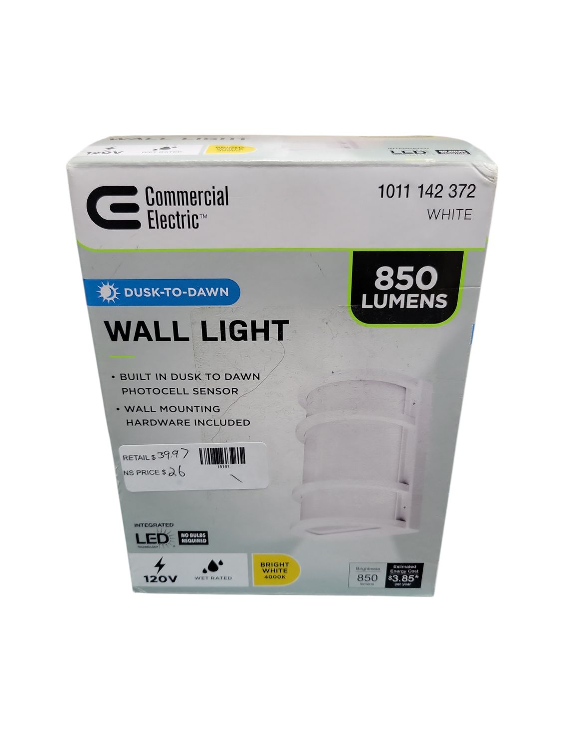 Commercial Electric 850 Lumens Integrated LED White Dusk to Dawn Half Moon Security Wall Pack Light, 4000K S6HMWM840DDWHHD