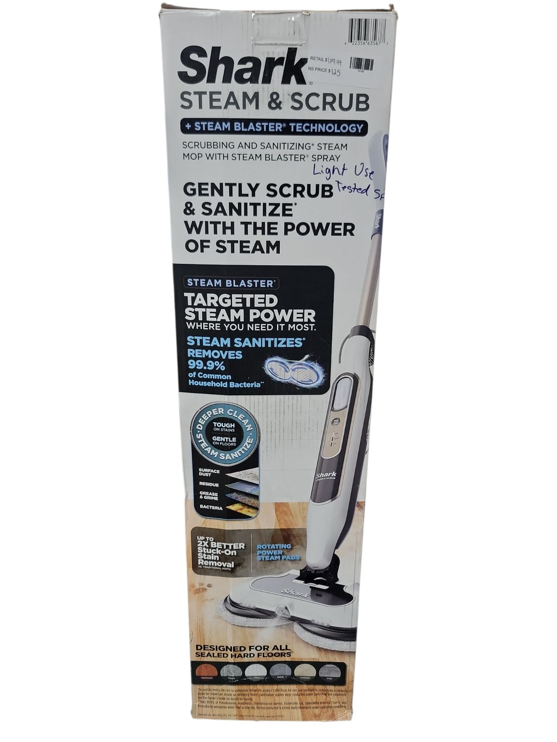 Shark Steam and Scrub Corded Steam Mop and Cleaner for Hard Floors White with Steam Blaster Technology that scrubs sanitizes S8201