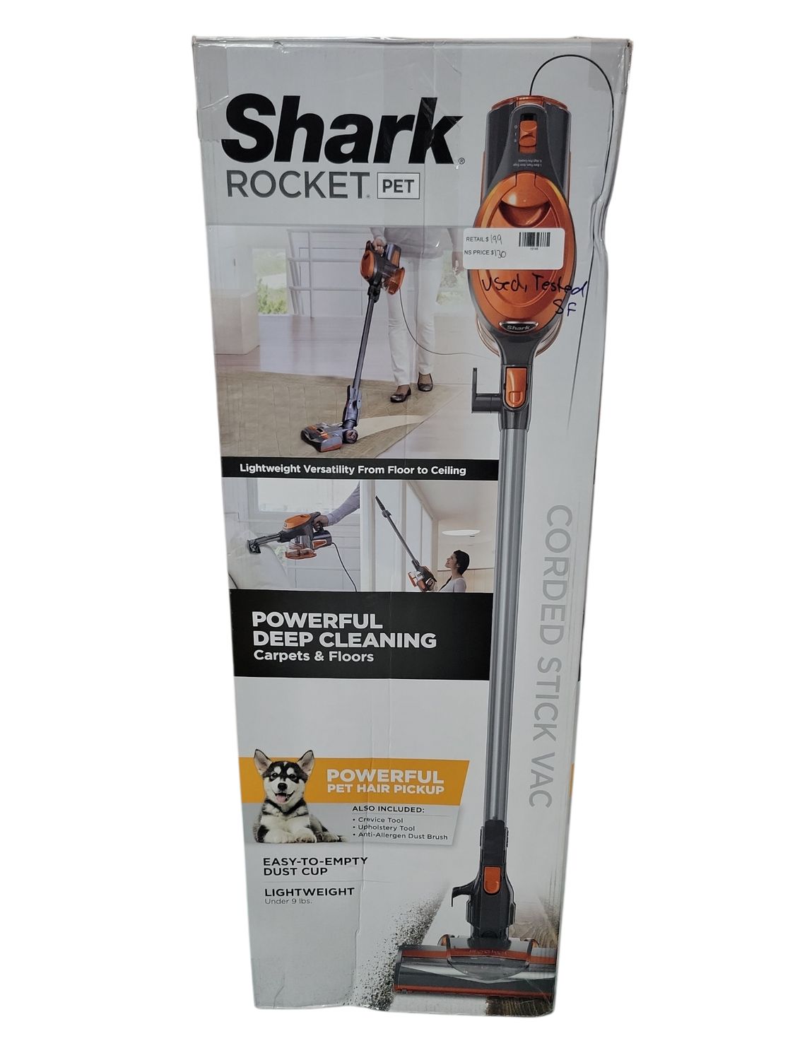 Shark Rocket Bagless Corded Washable Filter Stick Vacuum Cleaner for Hard Floors/ Rugs with Powerful Pet Hair Pickup in Orange HV301  .