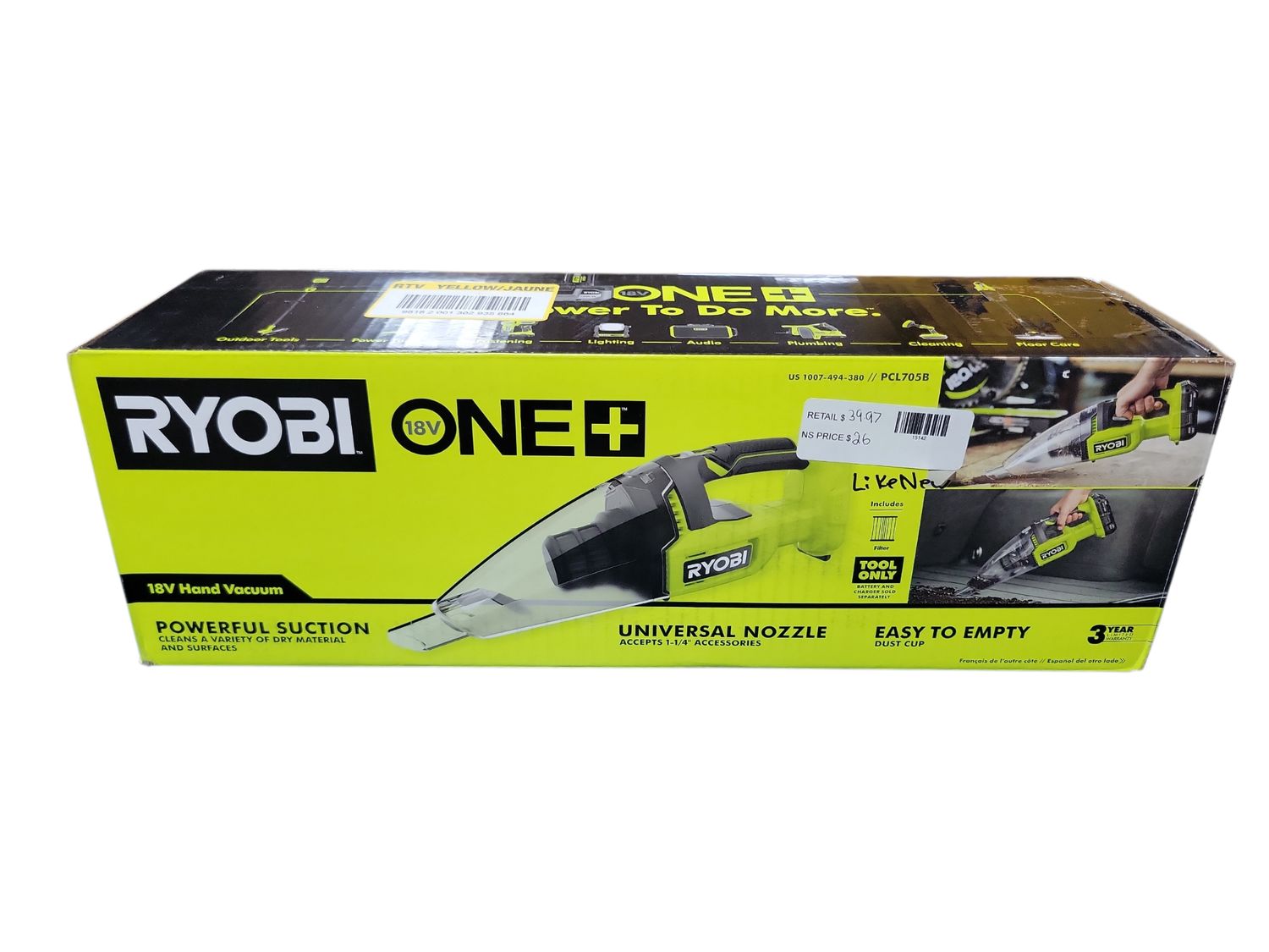 RYOBI ONE+ 18V Cordless Multi-Surface Handheld Vacuum (Tool Only) PCL705B