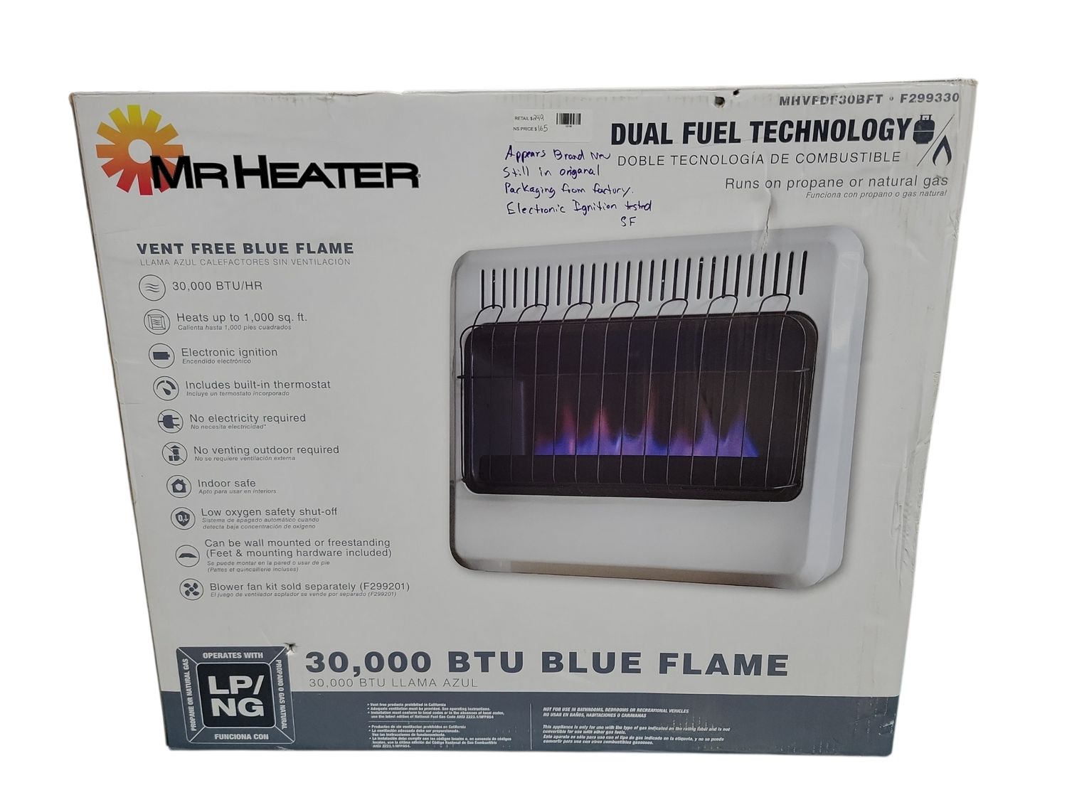 Mr. Heater 30,000 BTU Vent Free Blue Flame Natural Gas or Propane Dual Fuel Space Heater MHVFDF30BFT .