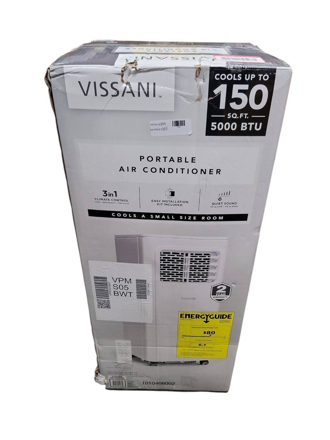 Vissani 5,000 BTU 115-Volt 3-in-1 Portable Air Conditioner Unit Cools up to 150 sq. ft. with Dehumidifier and Remote in White VAP05R1AWT