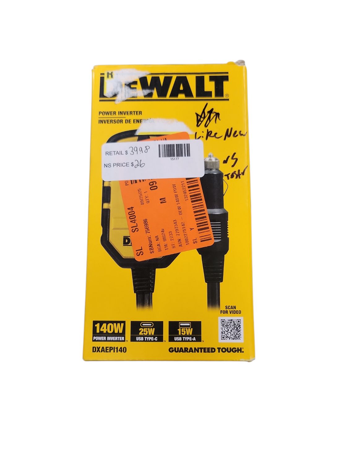 DEWALT 140-Watt Portable Car Power Inverter with Dual USB Ports DXAEPI140  .