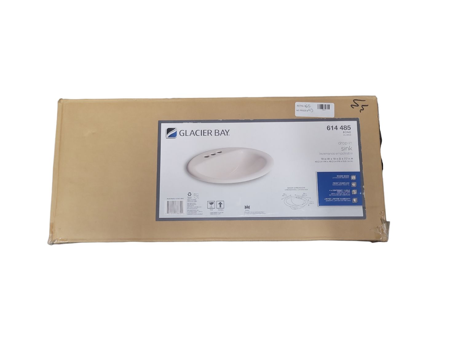 Glacier Bay Aragon 19 in. Drop-In Round Vitreous China Bathroom Sink in Bone 13-0013-4BHD