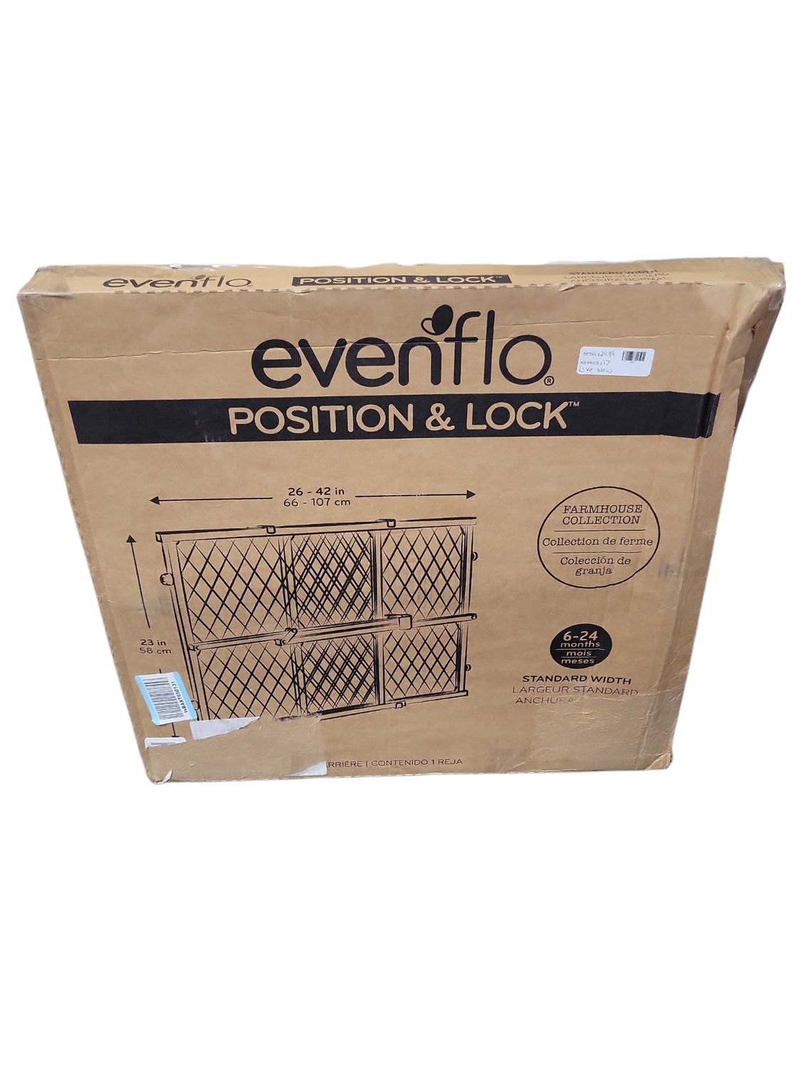 Evenflo Position &amp; Lock Adjustable Wood Baby Gate, Fits Openings 26 - 42 in. Wide