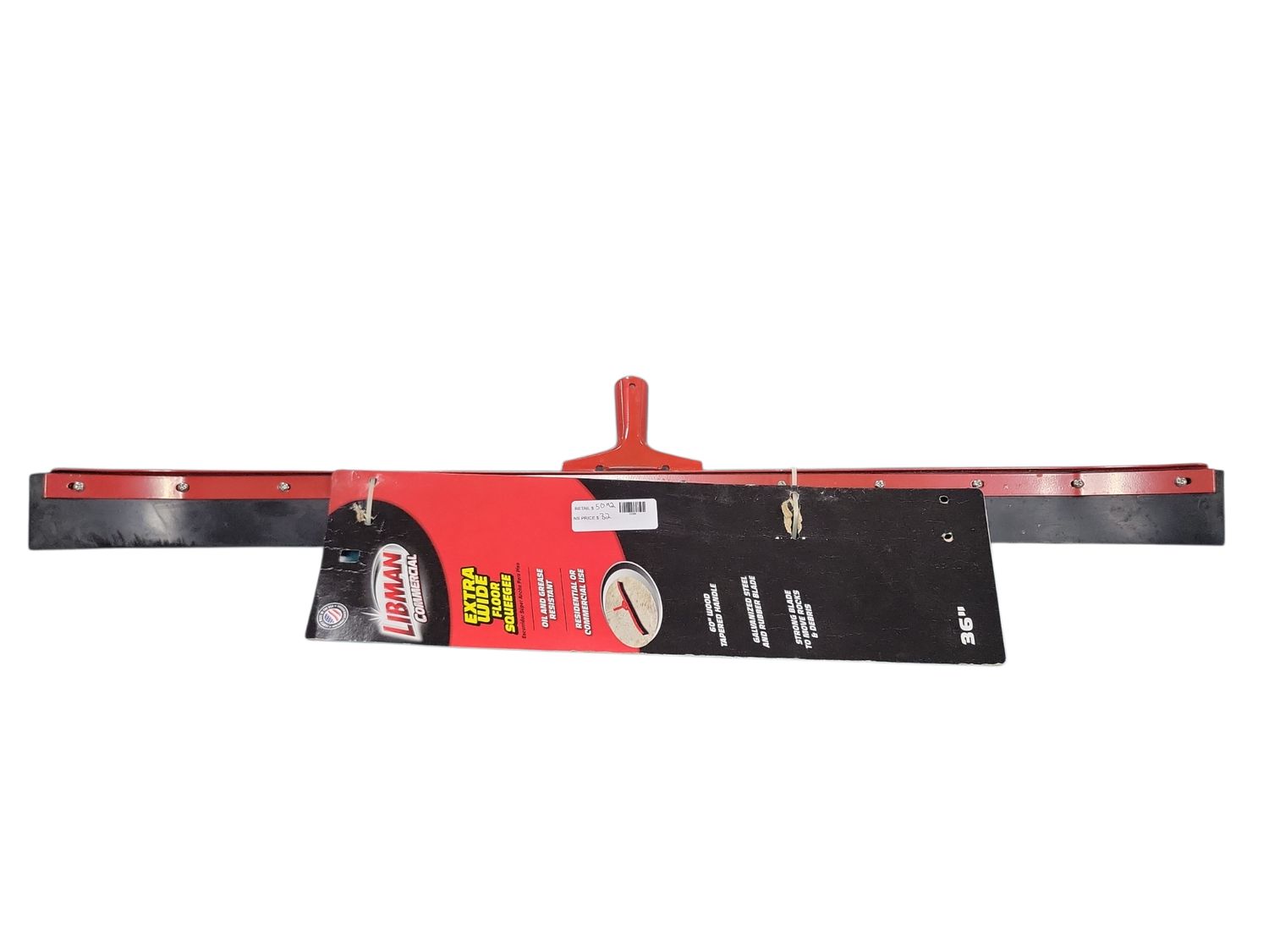 Libman 36 in. High Power Curved Rubber Floor Squeegee with 60 in. Wood Handle 954