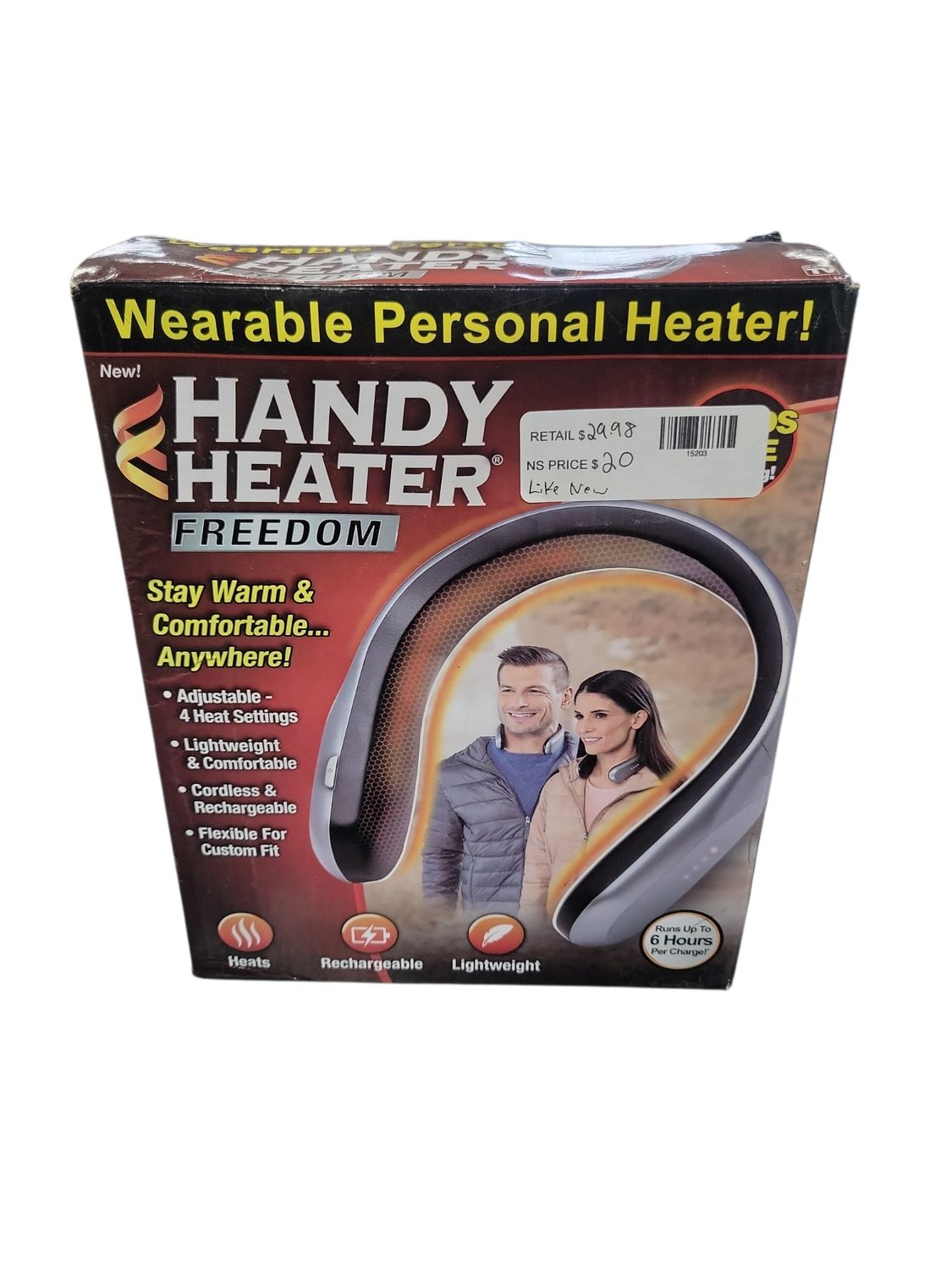 HANDY HEATER 450-Watt Silver and Black Electric USB Rechargeable Personal Wearable Neckband Heater HTBS-PD24 .