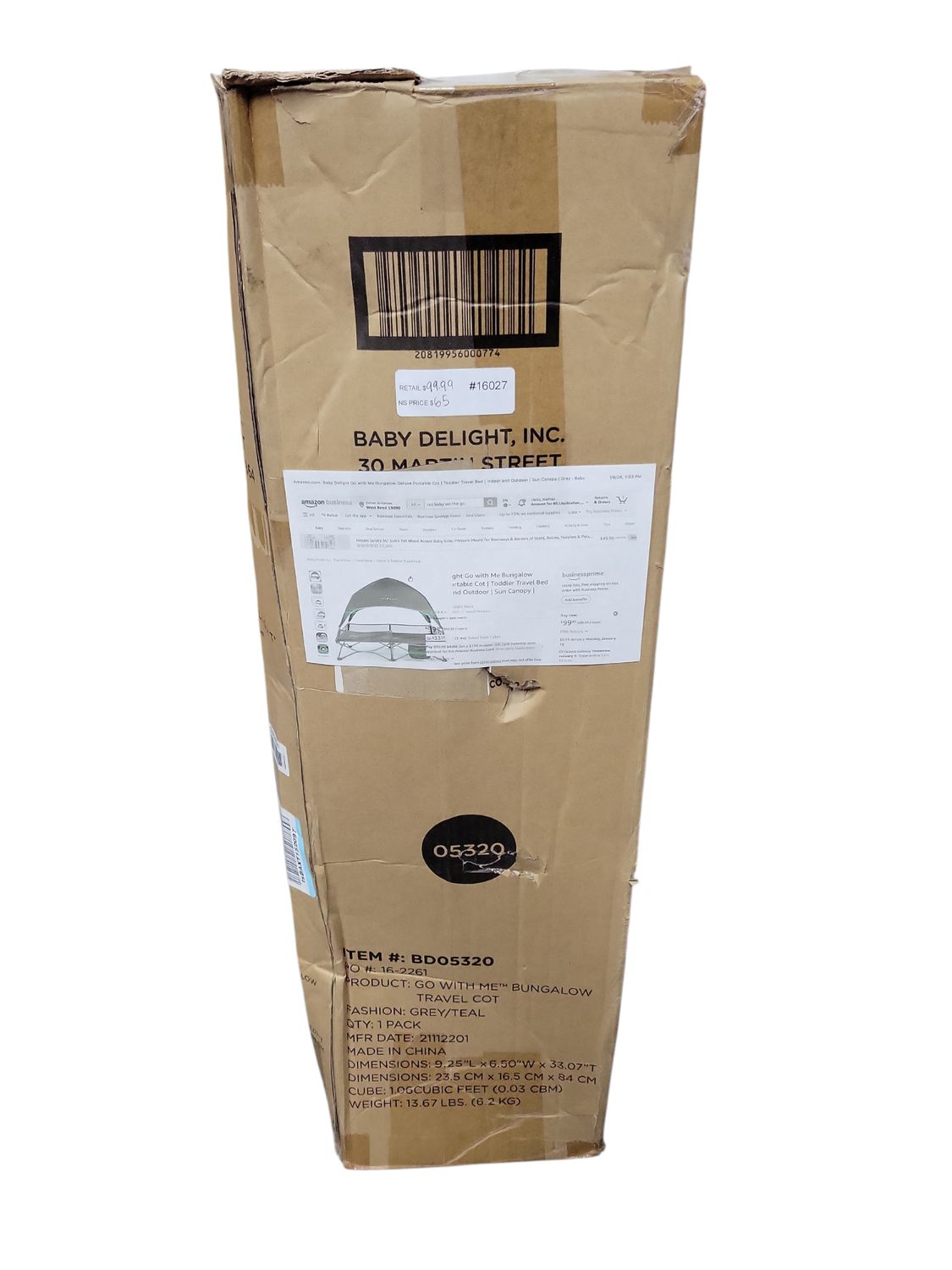 Baby Delight Go with Me Bungalow Deluxe Portable Cot | Toddler Travel Bed | Indoor and Outdoor | Sun Canopy | Grey